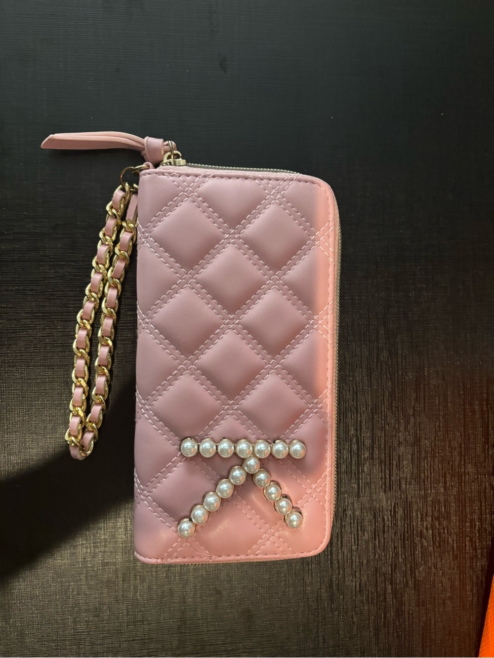 Quilted Pearl Accent Wristlet Wallet - Pink